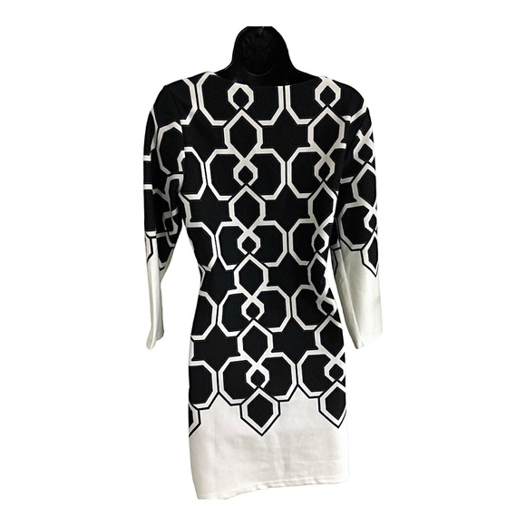 Black & off white geometry print colorblock mod style dress size medium new - Picture 14 of 16